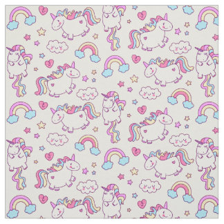 Tissu Étoile et nuage magiques d'arc-en-ciel de licorne