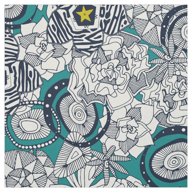 Tissu étoile succulente de chartreuse bleue (Échantillon)