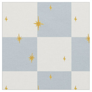 Tissu Étoiles carreaux Vichy magique bleu sauge