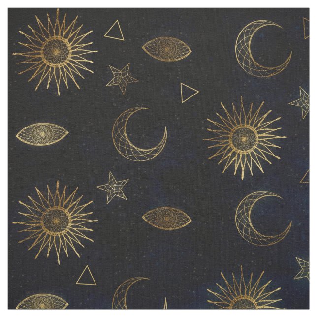 Tissu Étoiles célestes Blue Gold Sun Moon (Échantillon)