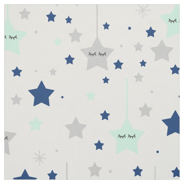 Tissu Étoiles de la Marine bleu Mint Green (Échantillon)