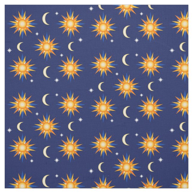 Tissu Étoiles de lune de Sun cousant le matériel bleu de (Échantillon)