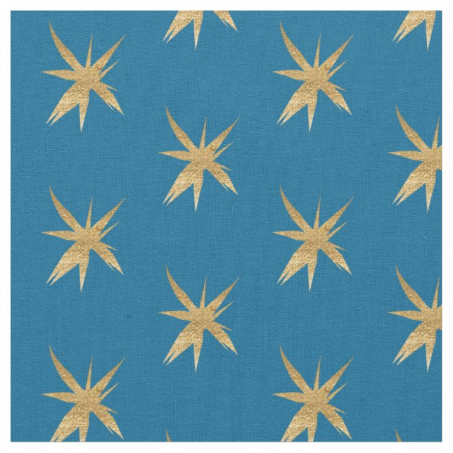 Tissu Étoiles d'or sur le bleu moyen (Fermer)