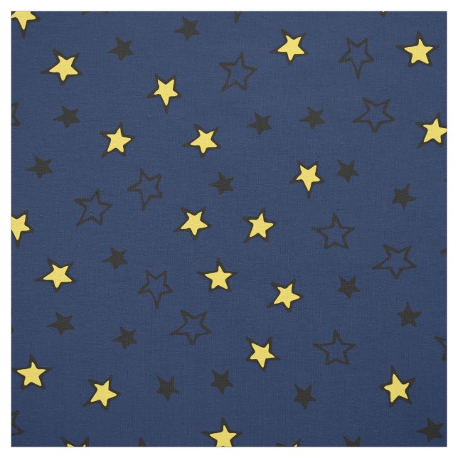 Tissu Etoiles Jaunes de nuit sur Motif bleu marine (Échantillon)
