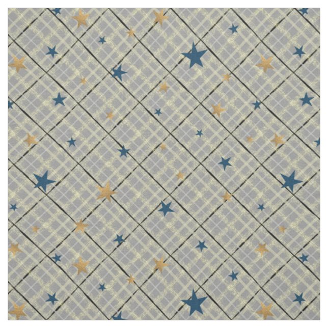 Tissu Etoiles or et bleu sur un arrière - plan gris à da (Échantillon)
