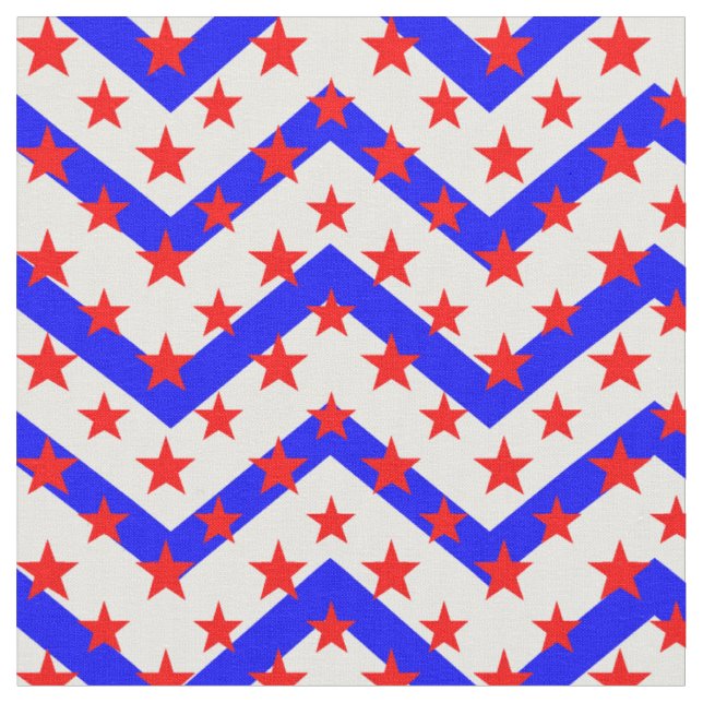 Tissu Étoiles rouges sur Zigzag bleu blanc (Fermer)