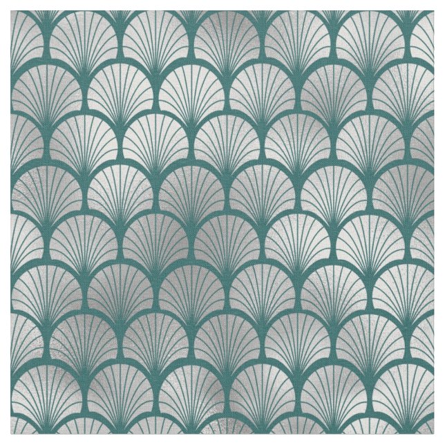 Tissu Éventail Art Déco écailles de poisson sarcelle arg (Fermer)