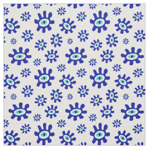 Tissu Evil Eye bleu et blanc Motif Abstrait