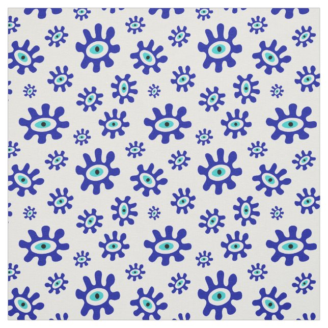 Tissu Evil Eye bleu et blanc Motif Abstrait (Échantillon)