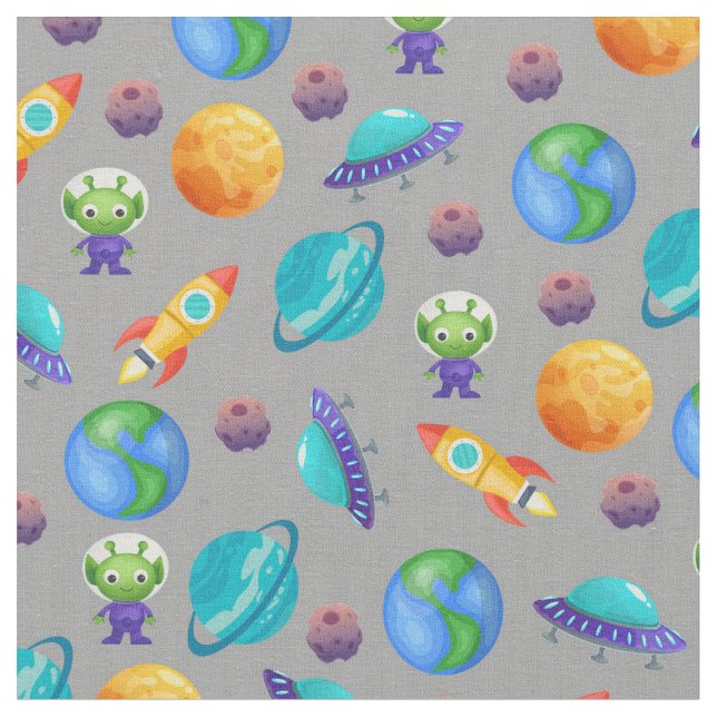 Tissu Explorateurs spatiaux sur Grey (Fermer)