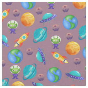 Tissu Explorateurs spatiaux sur gris foncé-rose