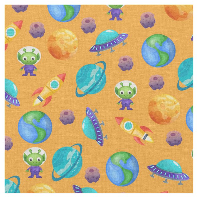 Tissu Explorateurs spatiaux sur Merigold Orange (Fermer)