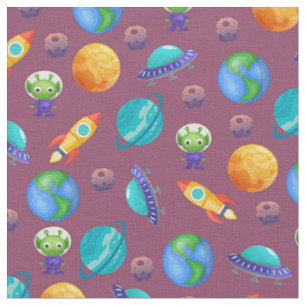 Tissu Explorateurs spatiaux sur Ruby Purple