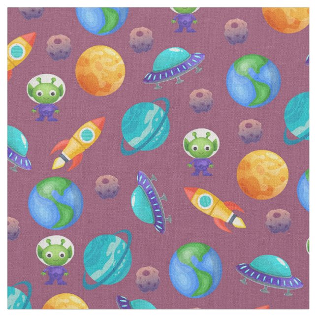 Tissu Explorateurs spatiaux sur Ruby Purple (Fermer)