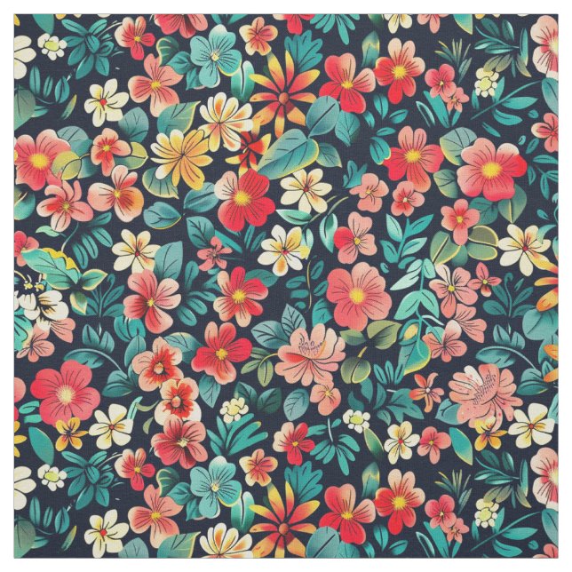Tissu Explosion de flamme tropicale vibrante à minuit (Échantillon)