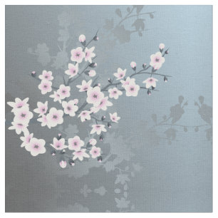 Tissu Fab Motif en fleurs de cerisier bleu gris rose