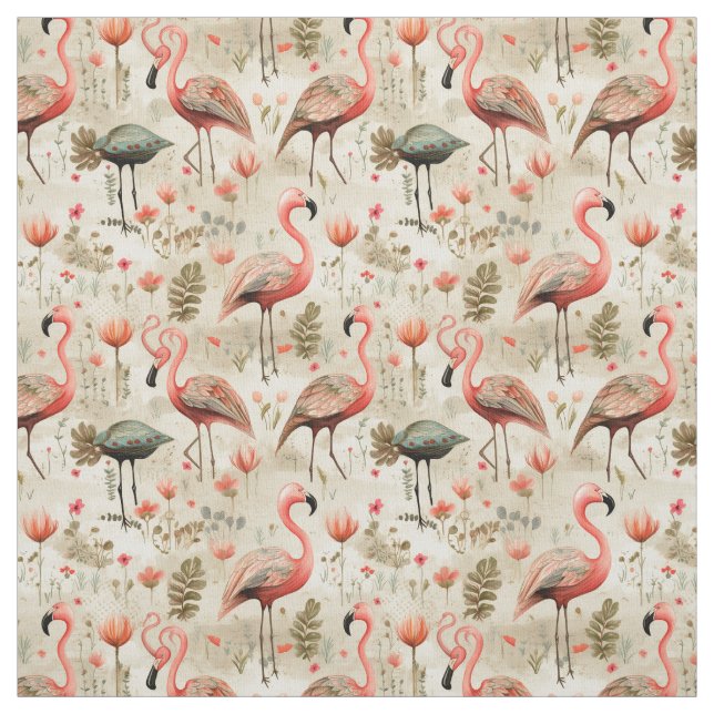 Tissu "Fables Flamants roses : Flamant rose Whimsy (Échantillon)