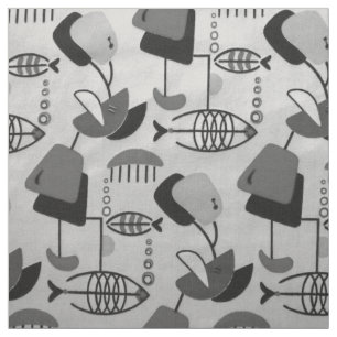 Tissu Fabric de Motif atomique noir et blanc