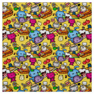 Tissu Faire soi-même vêtements Kawaii avec mignon Doodle