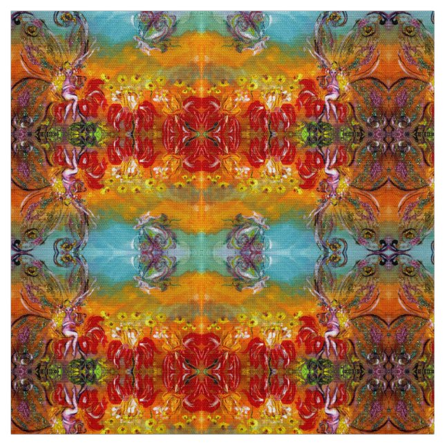 Tissu FAIRIES DE FLEURS ROUGES Imaginaire Floral (Échantillon)