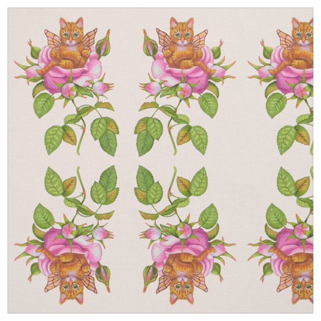 Tissu Fairy Kitten Repose en Rose (Échantillon)