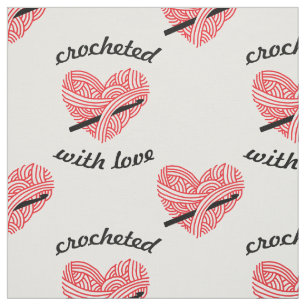 Tissu "Fait du crochet motif de métiers de coeur avec