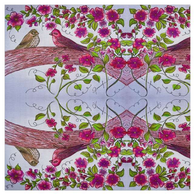 Tissu Famille Pinson Rose (Échantillon)