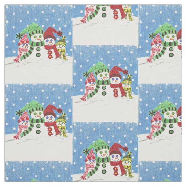 Tissu famille Snowmen (motif) (Échantillon)