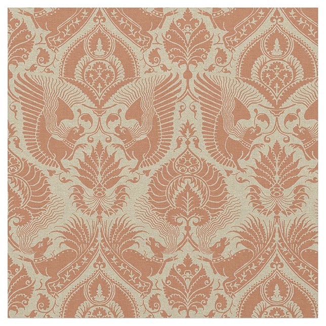 Tissu Fancy Damask avec Animaux, Argile rouge (Fermer)