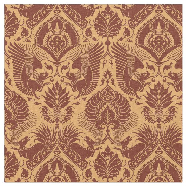 Tissu Fancy Damask avec Animaux, Rouge Tawny (Fermer)
