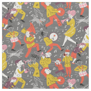 Tissu Fanfare de la moitié du siècle sur le gris
