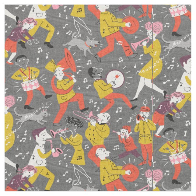 Tissu Fanfare de la moitié du siècle sur le gris (Fermer)