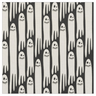 Tissu Fantômes amicaux sur crème et noir – Halloween
