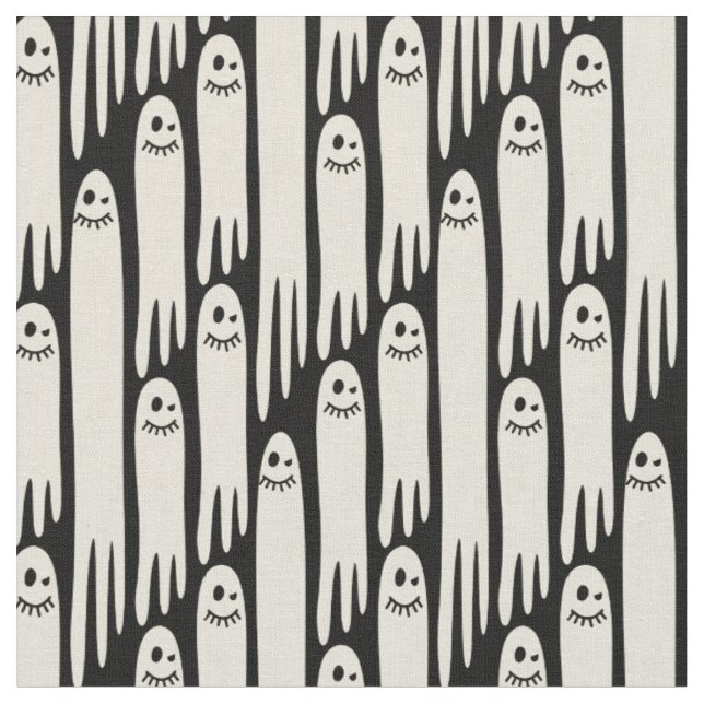 Tissu Fantômes amicaux sur crème et noir – Halloween (Fermer)