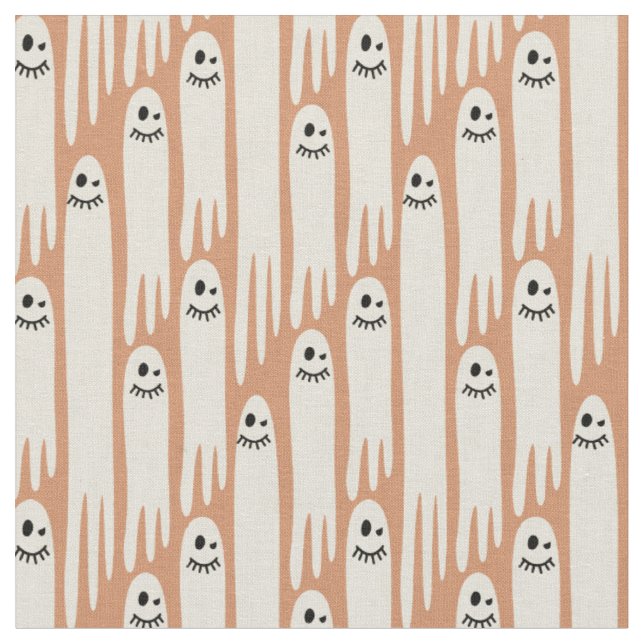 Tissu Fantômes amicaux sur crème et orange – Halloween  (Fermer)