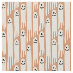 Tissu Fantômes amicaux sur crème et orange – Halloween
