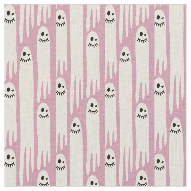 Tissu Fantômes Amicaux sur Crème et Rose – Motif Hallowe (Fermer)