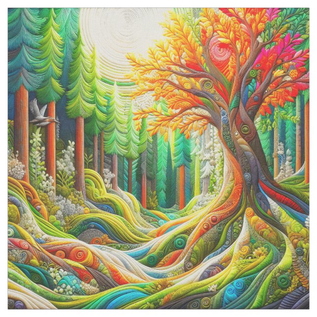 Tissu Faux 3D Brodé Art Moderne Paysage Forêt (Échantillon)