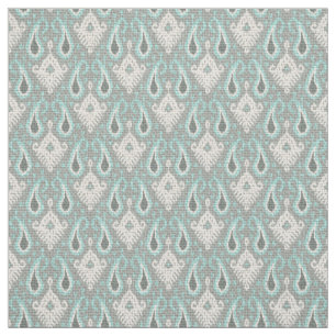 Tissu Faux Burlap Textile Turquoise Ikat Motif tribal