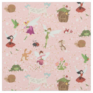 Tissu Fées de Thumbelina Angels de fleurs rose/or parti
