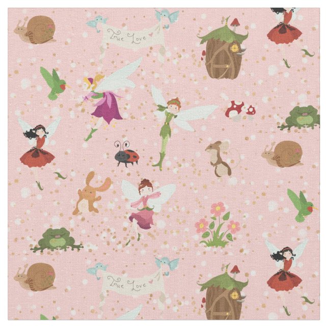 Tissu Fées de Thumbelina Angels de fleurs rose/or partie (Fermer)