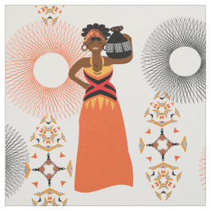 Tissu Femme africaine portant de l'eau à thème imprim