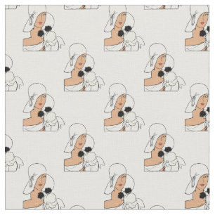 Tissu Femme Art Déco Vintage avec Fleurs Portant un Chap