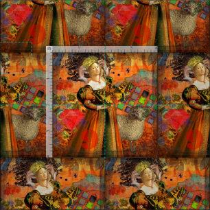 Tissu Femme Bélier Orange : Collage d'art antique gothiq