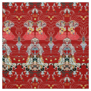 Tissu FEMME, CENTAUR FLORAL Royal Rouge Blanc Klimt Moti