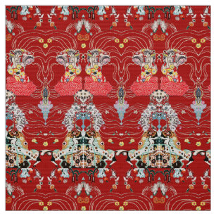 Tissu FEMME, Motif FLORAL Royal Red White Klimt