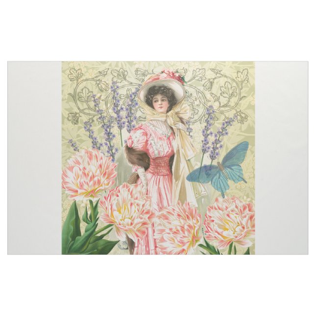 Tissu Femme victorienne florale rose Régence (Yard)