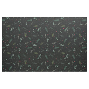 Tissu Festif Feuilles de Noël Berries Botanical Black