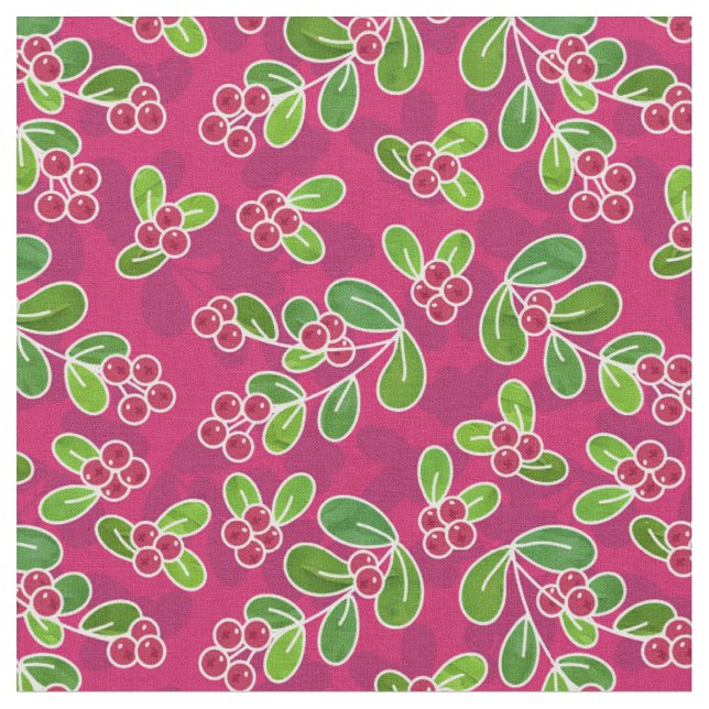 Tissu Festif Motif de feuillage de canneberge, Fuchsia (Fermer)