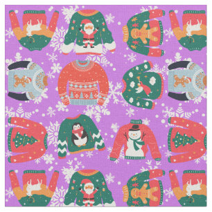 Tissu Festif motif en chandail violet de Noël Père Noël